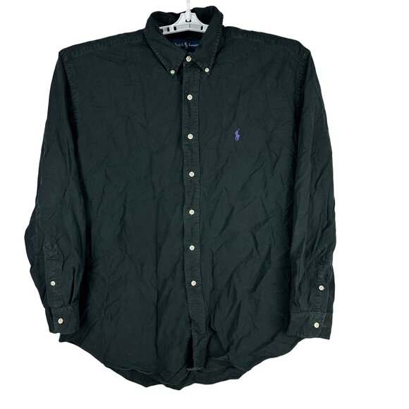 Ralph Lauren Blake Mens Button Down Shirt XL Purple Pony Logo Black 100% Cotton - Picture 1 of 4